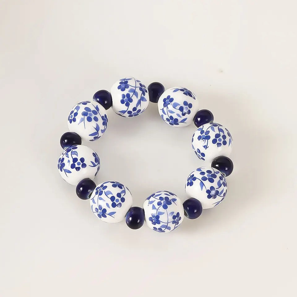 Set of 6 Blue And White Handpainted Napkin Rings