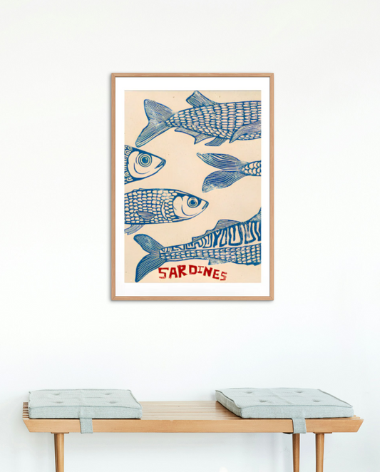 Blue Vintage Sardine Print